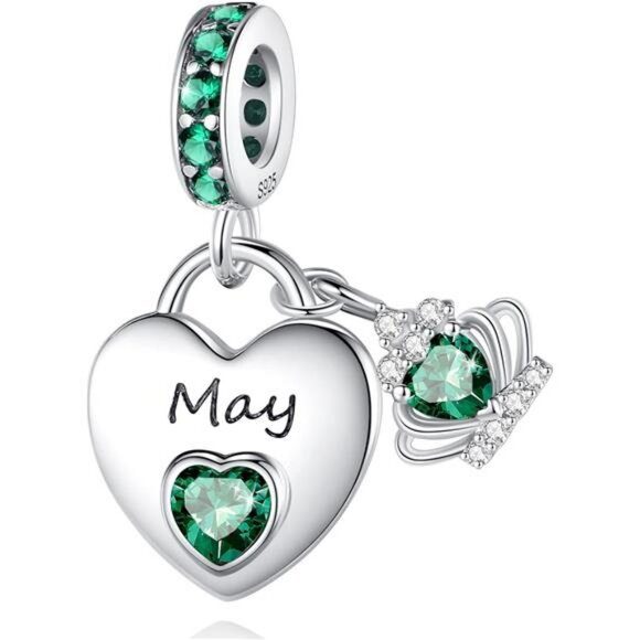 925 Sterling Silver Heart Birthstone Charm Dangle Pendant for Pandora Bracelet G - Picture 1 of 7